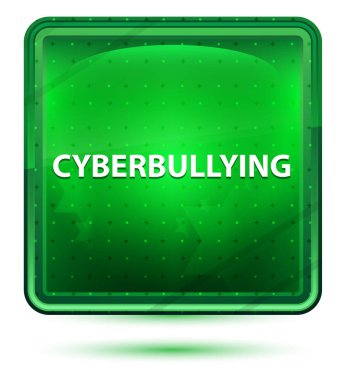 Cyberbullying Neon Işık Yeşil Kare Düğme