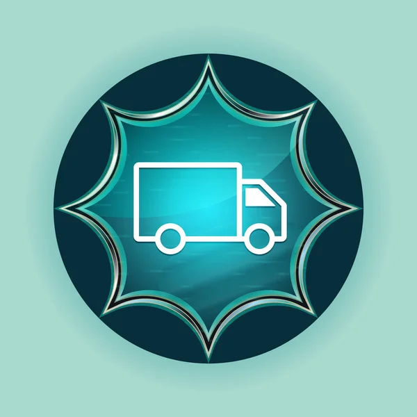 Consegna camion icona magica vetro sunburst blu pulsante cielo blu — Foto Stock