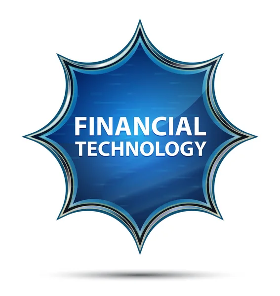 Фінансова технологія чарівна скляна сонячна спалаха синя кнопка — стокове фото