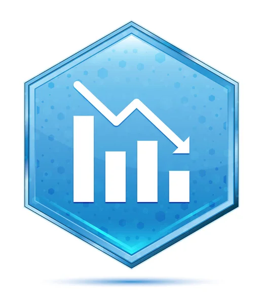 Estadísticas abajo icono cristal azul hexágono botón —  Fotos de Stock