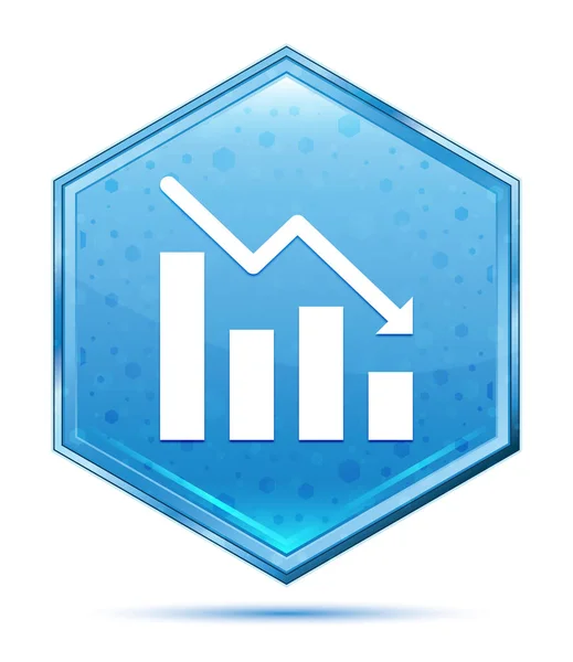 Statistiques vers le bas icône cristal bleu hexagone bouton — Photo