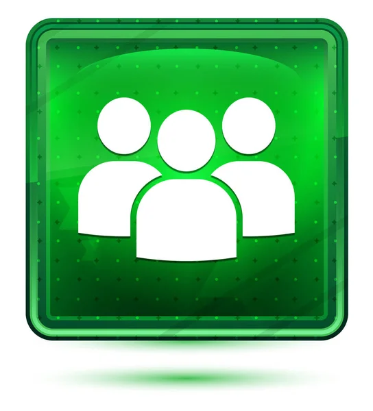 Benutzergruppen-Symbol neon hellgrüne quadratische Taste — Stockfoto