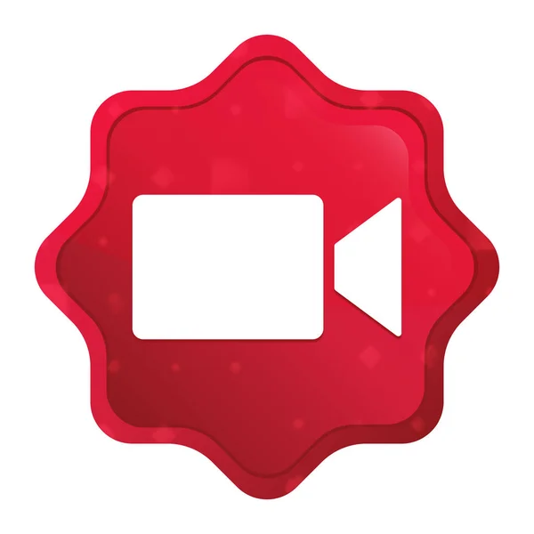 Icono de la cámara de vídeo brumoso rosa rojo starburst botón de etiqueta —  Fotos de Stock