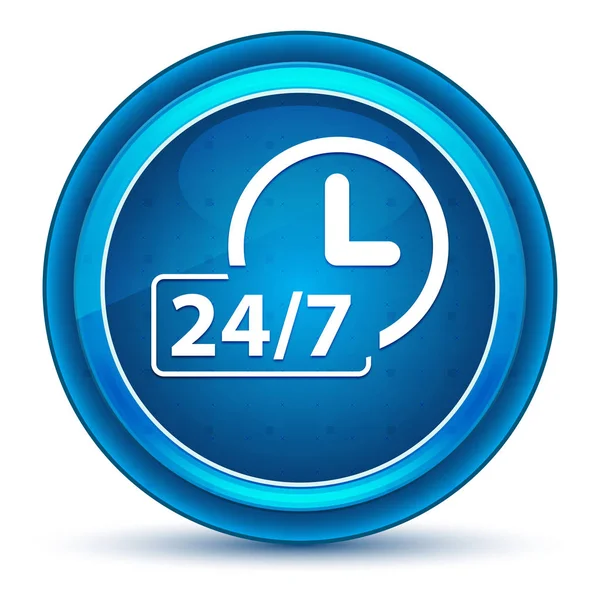 24 / 7 icono del reloj globo ocular botón redondo azul —  Fotos de Stock