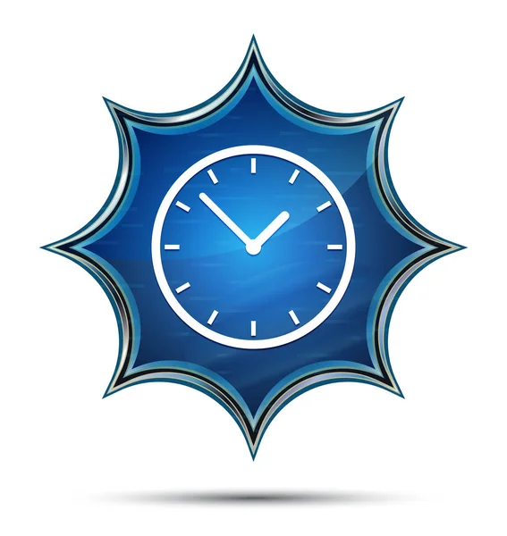 Ícone do relógio botão azul sunburst vítreo mágico — Fotografia de Stock