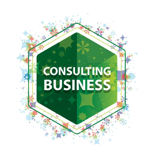 Consulting üzleti virágos növények minta zöld Hexagon gomb — Stock Fotó