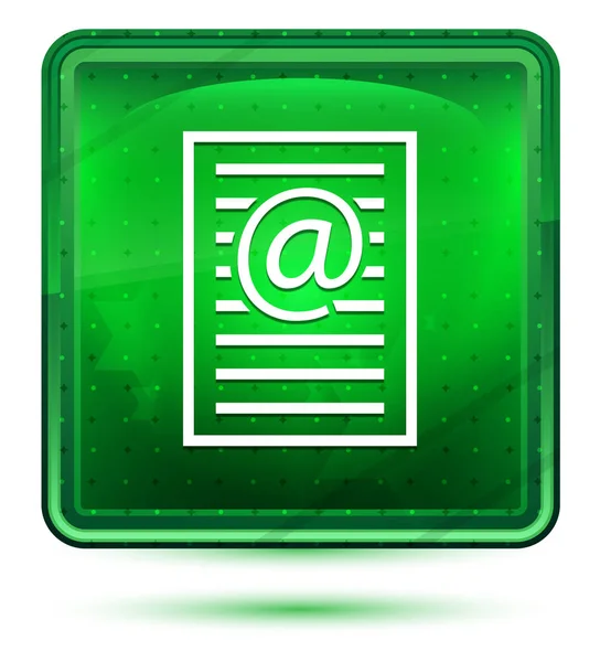 Adresse e-mail icône de la page néon bouton carré vert clair — Photo