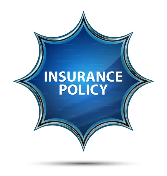 보험 정책 마법의 유리 선 버스트 블루 버튼 — 스톡 사진