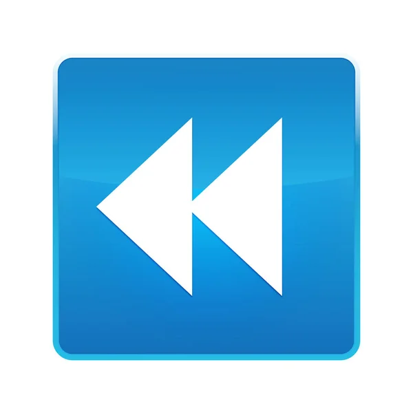 Jump backward icon shiny blue square button — Stock Photo, Image