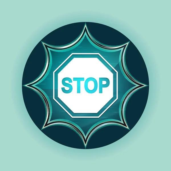 Stop sign icon magical glassy sunburst blue button sky blue back — Stock Photo, Image
