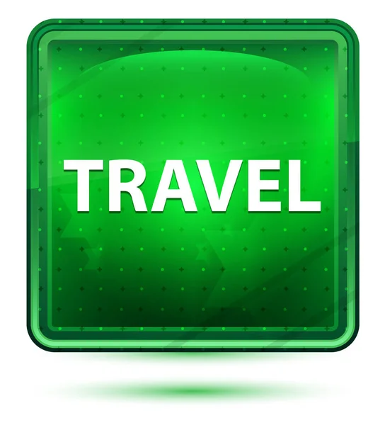 Travel Neon ljusgrön fyrkantig knapp — Stockfoto