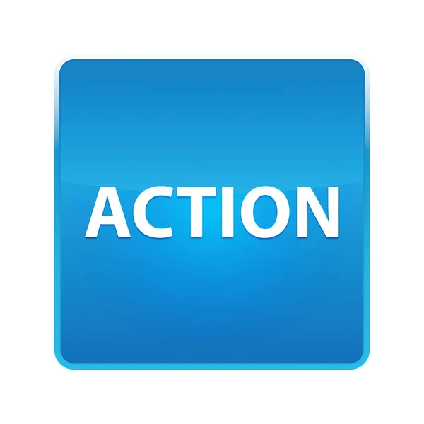 アクション光沢のある青い正方形のボタン — ストック写真