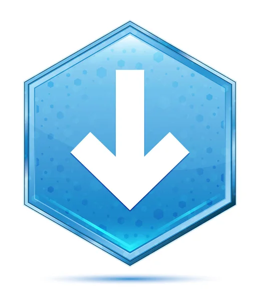 Ikona šipky dolů křišťálové tlačítko s modrým šestihranem — Stock fotografie
