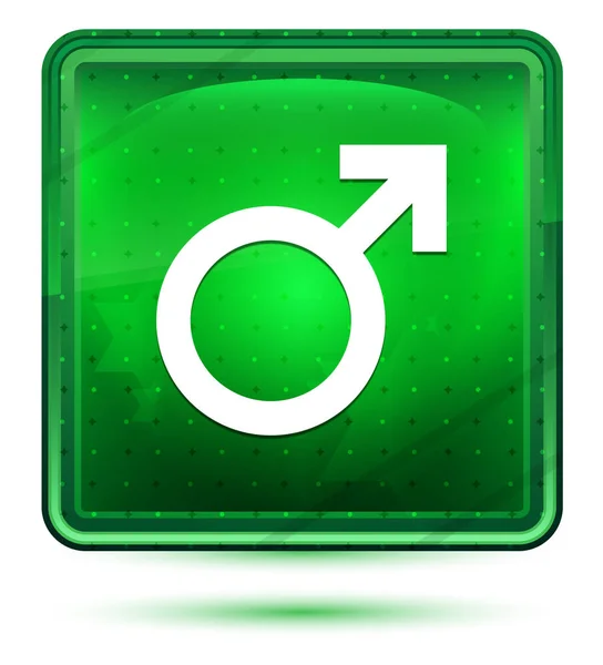 Male symbol icon neon light green square button — Stock Photo, Image