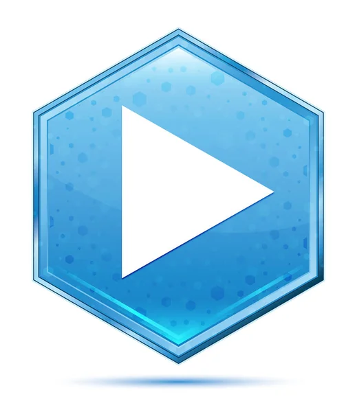 Play icon crystal blue hexagon button — Stock Photo, Image