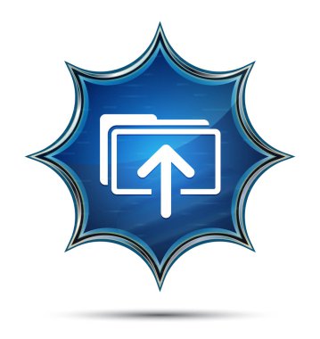 Dosya yükleyin simgesi büyülü camsı güneş patlaması mavi düğme