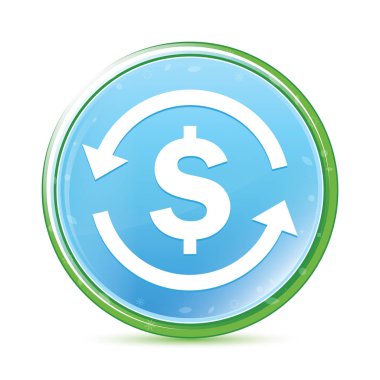 Money exchange dollar sign icon natural aqua cyan blue round but