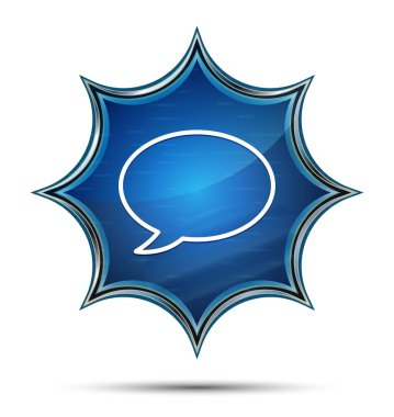 Sohbet kabarcık simgesi büyülü camsı güneş patlaması mavi düğme