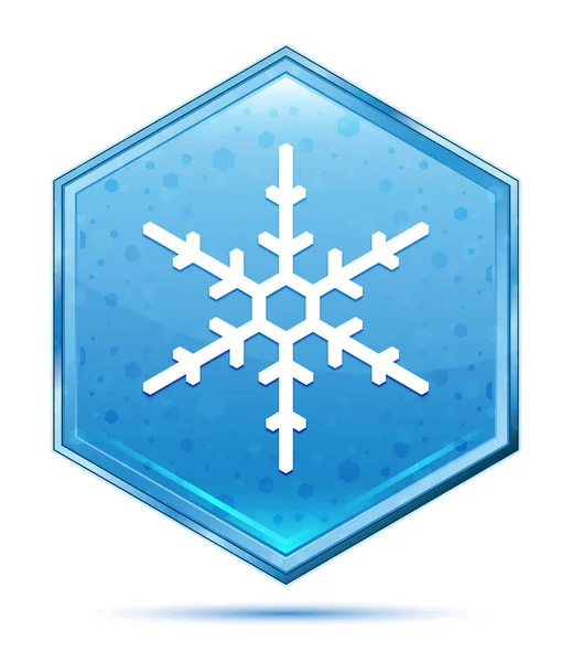 Піктограма сніжинки кришталева синя шестикутна кнопка — стокове фото