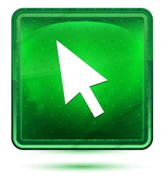 Cursor icon neon light green square button — Stock Photo, Image