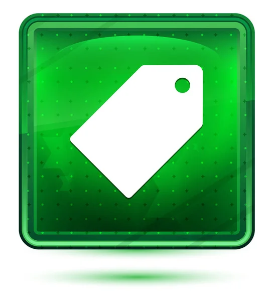 Etykieta ikona Neon jasnozielony kwadrat przycisk — Zdjęcie stockowe