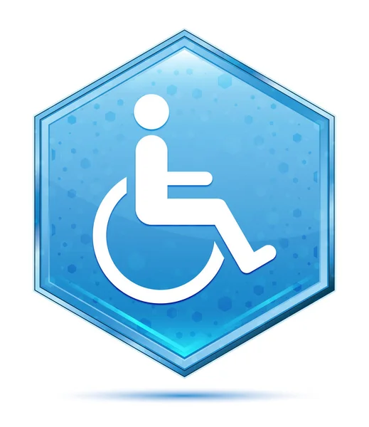 Tekerlekli sandalye engelli simgesi kristal mavi altıgen düğmesi — Stok fotoğraf