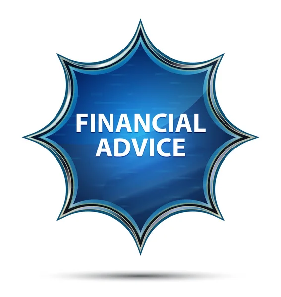 Financial Advice mágico vítreo sunburst botão azul — Fotografia de Stock