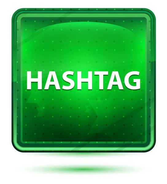 Hashtag Neon Işık Yeşil Kare Düğmesi — Stok fotoğraf