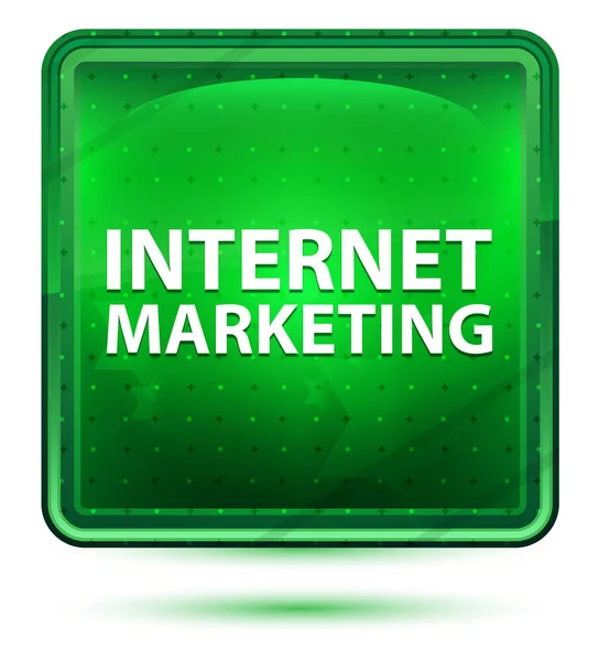 Интернет-маркетинг Неоновая зеленая квадратная кнопка — стоковое фото