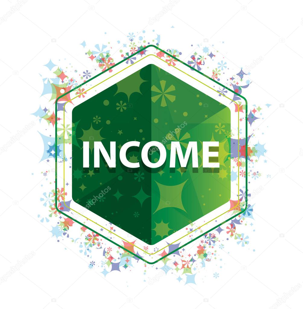 Income floral plants pattern green hexagon button