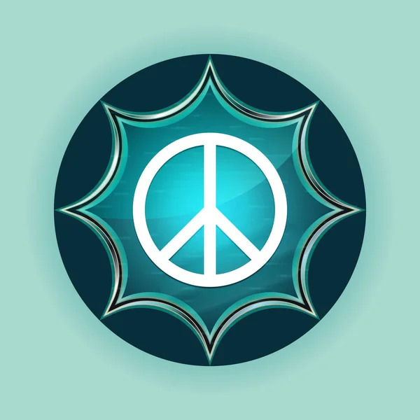 Ícone de sinal de paz mágica sunburst vítreo azul botão céu azul bac — Fotografia de Stock