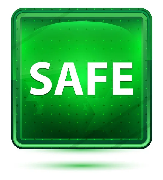 Safe Neon Light Green Square Button — Fotografie, imagine de stoc