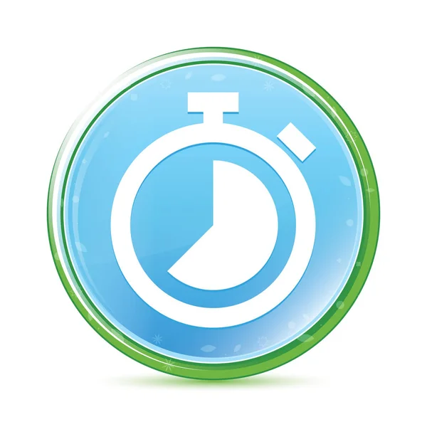 Cronometro icona naturale aqua ciano blu pulsante rotondo — Foto Stock