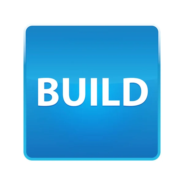 Build fényes kék négyzet gomb — Stock Fotó