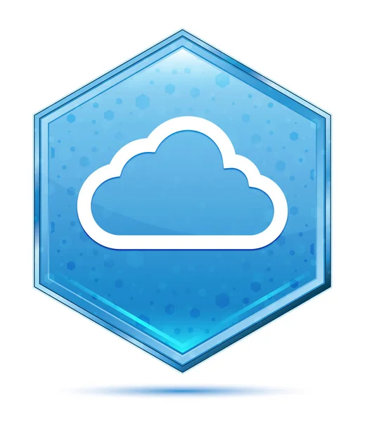 Nube icono cristal azul hexágono botón — Foto de Stock