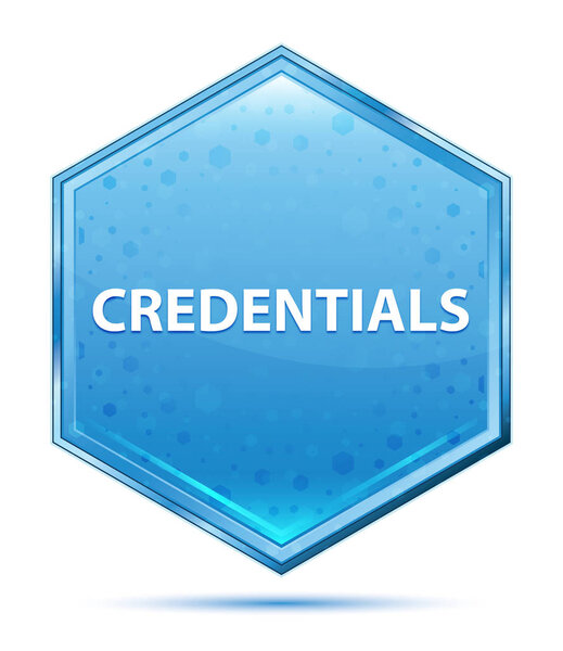 Credentials crystal blue hexagon button