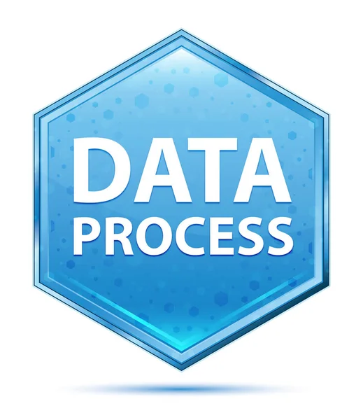 Data Process crystal blue hexagon button — 스톡 사진