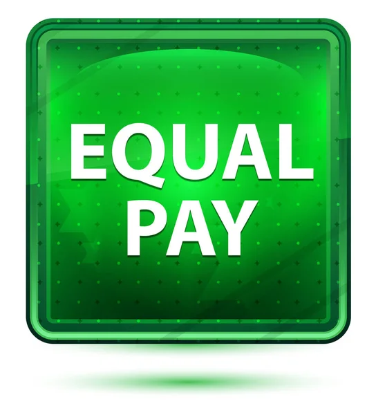Przycisk równości wynagrodzeń Neon Light Green Square — Zdjęcie stockowe
