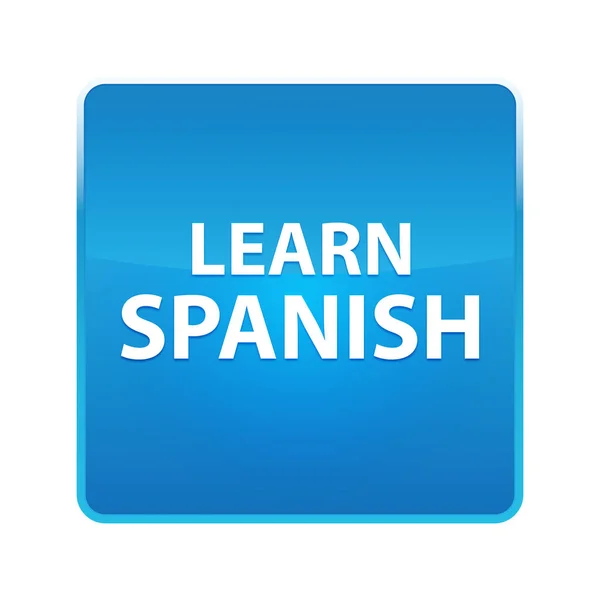 Aprender espanhol brilhante botão quadrado azul — Fotografia de Stock