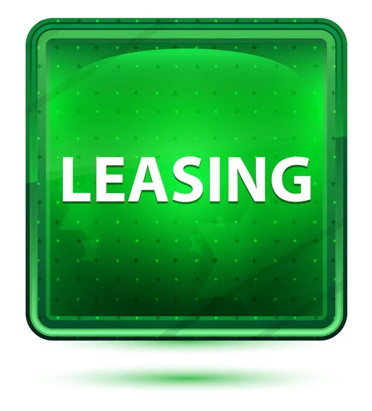 Leasing neon licht groene vierkante knop — Stockfoto