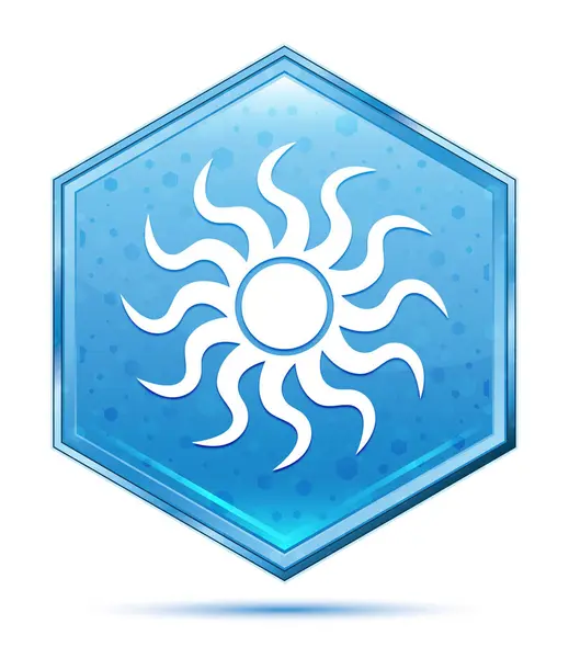 Символ солнца голубая шестиугольная кнопка — стоковое фото