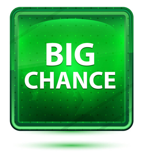 Большой шанс Неоновая зеленая квадратная кнопка
