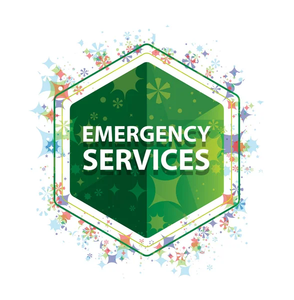 Emergency Services rośliny kwiatowe wzór zielony przycisk sześciokątny — Zdjęcie stockowe