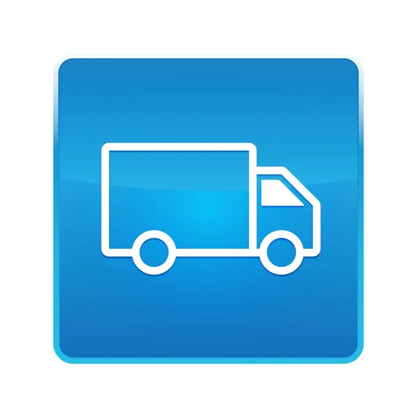 Ícone de caminhão de entrega brilhante botão quadrado azul — Fotografia de Stock
