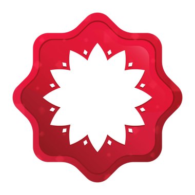 Yapraklı çiçek simgesi sisli gül kırmızı starburst etiket düğmesi