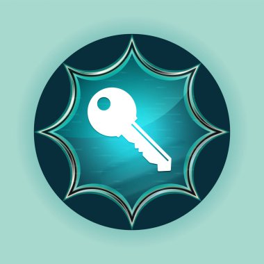 Anahtar simgesi büyülü camsı güneş patlaması mavi düğme gökyüzü mavi arka plan