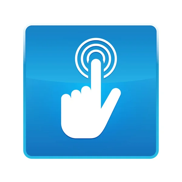 Mão cursor clique ícone azul brilhante botão quadrado — Fotografia de Stock