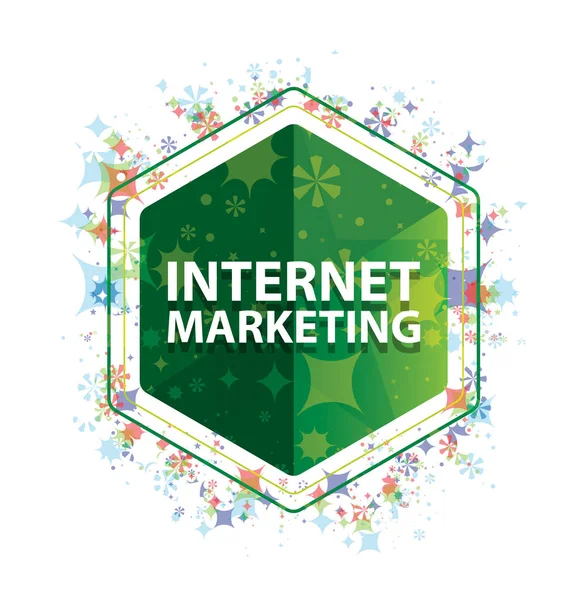 Интернет маркетинг цветочные растения шаблон зеленый шестиугольник кнопки — стоковое фото