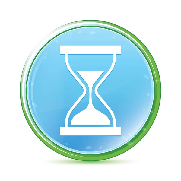 타이머 샌드 모래 시계 아이콘 내츄럴 아쿠아 시안 블루 라운드 버튼 — 스톡 사진