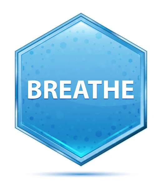 呼吸クリスタルブルー六角形ボタン — ストック写真